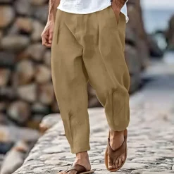 Men's Trousers Summer Pants Tapered Carrot Pants Beach Pants Front Pocket Pleats Plain Comfort Breathable Casual Daily Holiday Fashion Streetwear Black White