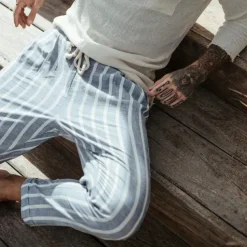 Men's Trousers Summer Pants Beach Pants Pocket Drawstring Elastic Waist Stripe Comfort Breathable Casual Daily Holiday Fashion Classic Style Navy Blue Blue