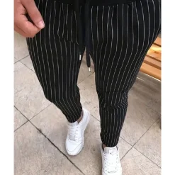 Men's Trousers Summer Pants Casual Pants Pocket Drawstring Elastic Waist Stripe Comfort Work Business Daily Fashion Classic Style Black Royal Blue Micro-elastic