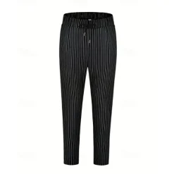 Men's Trousers Summer Pants Casual Pants Pocket Drawstring Elastic Waist Stripe Comfort Work Business Daily Fashion Classic Style Black Royal Blue Micro-elastic