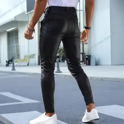 Men's Trousers Summer Pants Faux Leather Shorts Pocket Plain Comfort Breathable Vacation Streetwear Stylish Athleisure Black