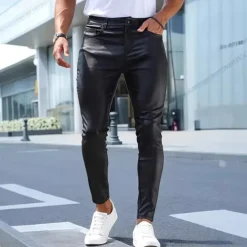Men's Trousers Summer Pants Faux Leather Shorts Pocket Plain Comfort Breathable Vacation Streetwear Stylish Athleisure Black