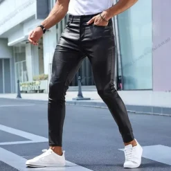 Men's Trousers Summer Pants Faux Leather Shorts Pocket Plain Comfort Breathable Vacation Streetwear Stylish Athleisure Black