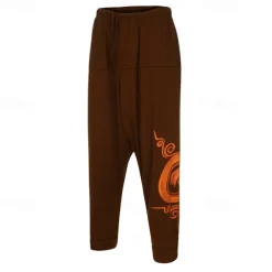 Men's Trousers Summer Pants Harem Pants Casual Pants Drawstring Elastic Waist Graphic Breathable Soft Casual Daily Holiday Streetwear Ethnic Style Black Blue Micro-elastic