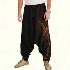 Men's Trousers Summer Pants Harem Pants Casual Pants Drawstring Elastic Waist Graphic Breathable Soft Casual Daily Holiday Streetwear Ethnic Style Black Blue Micro-elastic