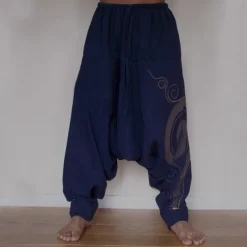 Men's Trousers Summer Pants Harem Pants Casual Pants Drawstring Elastic Waist Graphic Breathable Soft Casual Daily Holiday Streetwear Ethnic Style Black Blue Micro-elastic