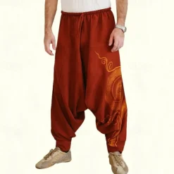 Men's Trousers Summer Pants Harem Pants Casual Pants Drawstring Elastic Waist Graphic Breathable Soft Casual Daily Holiday Streetwear Ethnic Style Black Blue Micro-elastic