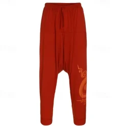 Men's Trousers Summer Pants Harem Pants Casual Pants Drawstring Elastic Waist Graphic Breathable Soft Casual Daily Holiday Streetwear Ethnic Style Black Blue Micro-elastic