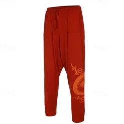 Men's Trousers Summer Pants Harem Pants Casual Pants Drawstring Elastic Waist Graphic Breathable Soft Casual Daily Holiday Streetwear Ethnic Style Black Blue Micro-elastic