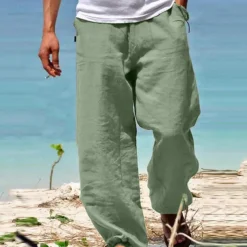 Men's Trousers Summer Pants Beach Pants Drawstring Elastic Waist Straight Leg Plain Comfort Yoga Daily Fashion Streetwear Navy Black