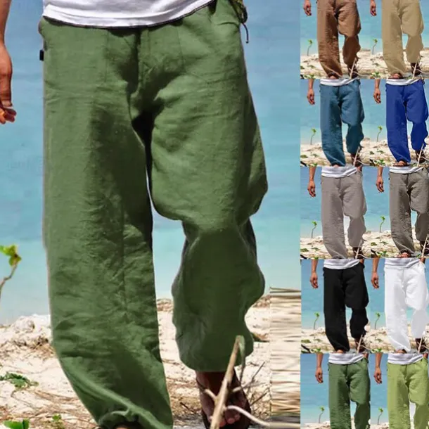 Men's Trousers Summer Pants Beach Pants Drawstring Elastic Waist Straight Leg Plain Comfort Yoga Daily Fashion Streetwear Navy Black