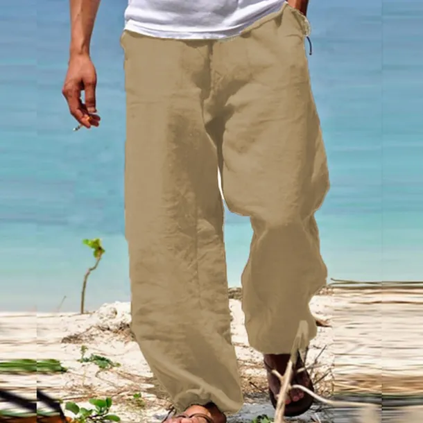 Men's Trousers Summer Pants Beach Pants Drawstring Elastic Waist Straight Leg Plain Comfort Yoga Daily Fashion Streetwear Navy Black