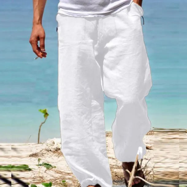 Men's Trousers Summer Pants Beach Pants Drawstring Elastic Waist Straight Leg Plain Comfort Yoga Daily Fashion Streetwear Navy Black