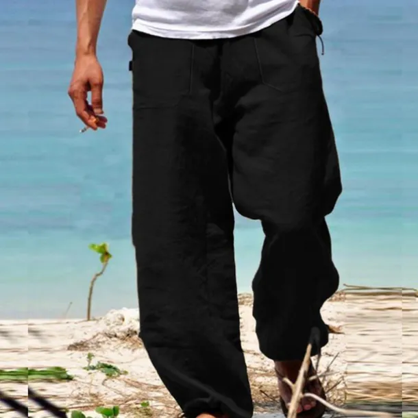 Men's Trousers Summer Pants Beach Pants Drawstring Elastic Waist Straight Leg Plain Comfort Yoga Daily Fashion Streetwear Navy Black