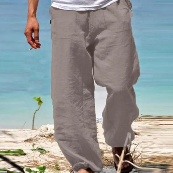 Men's Trousers Summer Pants Beach Pants Drawstring Elastic Waist Straight Leg Plain Comfort Yoga Daily Fashion Streetwear Navy Black