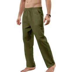 Men's Trousers Summer Pants Beach Pants Pocket Drawstring Straight Leg Plain Breathable Soft Full Length Home Casual Fashion Classic Loose Fit Black White Micro-elastic