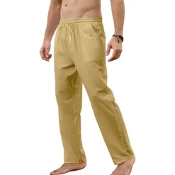 Men's Trousers Summer Pants Beach Pants Pocket Drawstring Straight Leg Plain Breathable Soft Full Length Home Casual Fashion Classic Loose Fit Black White Micro-elastic