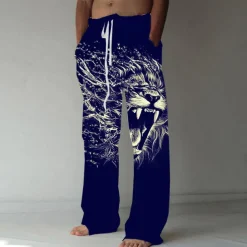 Men's Trousers Summer Pants Beach Pants Elastic Drawstring Design Front Pocket Straight Leg Animal Lion Graphic Prints Comfort Soft Casual Daily Fashion Designer Black Green