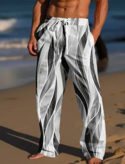 Men's Trousers Summer Pants Beach Pants Drawstring Elastic Waist 3D Print Color Block Graphic Prints Comfort Casual Daily Holiday Streetwear Hawaiian Light Green Red