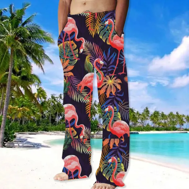 Men's Trousers Summer Pants Beach Pants Drawstring Elastic Waist Straight Leg Animal Flamingo Graphic Prints Comfort Casual Daily Holiday Streetwear Hawaiian Pink Red