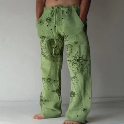 Men's Trousers Summer Pants Beach Pants Straight Elastic Drawstring Design Front Pocket Straight Leg Graphic Prints Astrolabe Comfort Soft Casual Daily For Vacation Linen Like Fabric Fashion Designer