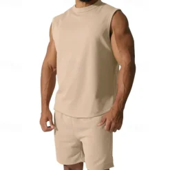 Men's T-shirt Suits 2 Pieces Outfits Tee & Shorts Short Sleeve Crew Neck Summer Plain Fashion Casual 2 Piece Vacation Daily Wear Going out Black White Red Top Tee for Men