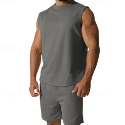 Men's T-shirt Suits 2 Pieces Outfits Tee & Shorts Short Sleeve Crew Neck Summer Plain Fashion Casual 2 Piece Vacation Daily Wear Going out Black White Red Top Tee for Men