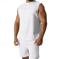 Men's T-shirt Suits 2 Pieces Outfits Tee & Shorts Short Sleeve Crew Neck Summer Plain Fashion Casual 2 Piece Vacation Daily Wear Going out Black White Red Top Tee for Men