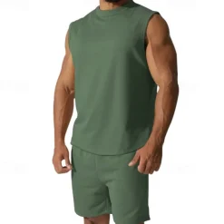 Men's T-shirt Suits 2 Pieces Outfits Tee & Shorts Short Sleeve Crew Neck Summer Plain Fashion Casual 2 Piece Vacation Daily Wear Going out Black White Red Top Tee for Men