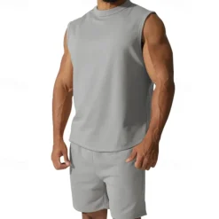 Men's T-shirt Suits 2 Pieces Outfits Tee & Shorts Short Sleeve Crew Neck Summer Plain Fashion Casual 2 Piece Vacation Daily Wear Going out Black White Red Top Tee for Men