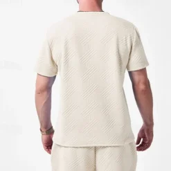 Men's T-shirt Suits 2 Pieces Outfits Tee & Shorts Short Sleeve Crew Neck Summer Plain Fashion Casual 2 Piece Jacquard Vacation Daily Wear Going out Black White Khaki Top Tee for Men