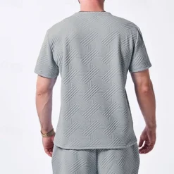 Men's T-shirt Suits 2 Pieces Outfits Tee & Shorts Short Sleeve Crew Neck Summer Plain Fashion Casual 2 Piece Jacquard Vacation Daily Wear Going out Black White Khaki Top Tee for Men