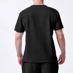 Men's T-shirt Suits 2 Pieces Outfits Tee & Shorts Short Sleeve Crew Neck Summer Plain Fashion Casual 2 Piece Jacquard Vacation Daily Wear Going out Black White Khaki Top Tee for Men