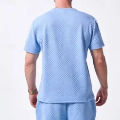 Men's T-shirt Suits 2 Pieces Outfits Tee & Shorts Short Sleeve Crew Neck Summer Plain Fashion Casual 2 Piece Jacquard Vacation Daily Wear Going out Black White Khaki Top Tee for Men