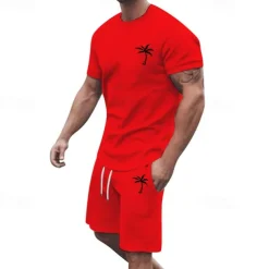 Men's T-shirt Suits 2 Pieces Outfits Tee & Shorts Short Sleeve Crew Neck Summer Coconut Tree Fashion Casual 2 Piece Vacation Daily Wear Going out Black White Yellow Top Tee for Men