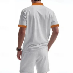 Men's T-shirt Suits 2 Pieces Outfits Tee & Shorts Short Sleeve Standing Collar Summer Color Block Fashion Casual Lace up 2 Piece Vacation Daily Wear Going out Black White Royal Blue Top Tee for Men