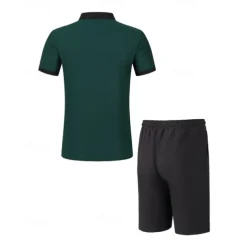 Men's T-shirt Suits 2 Pieces Outfits Tee & Shorts Short Sleeve Lapel Summer Color Block Fashion Casual Patchwork Pocket 2 Piece Vacation Daily Wear Going out Wine Dark Green khaki Top Tee for Men