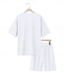 Men's T-shirt Suits 2 Pieces Outfits Tee & Shorts Short Sleeve Crew Neck Summer Plain Fashion Casual 2 Piece Vacation Daily Wear Going out Black White Navy Blue Top Tee for Men