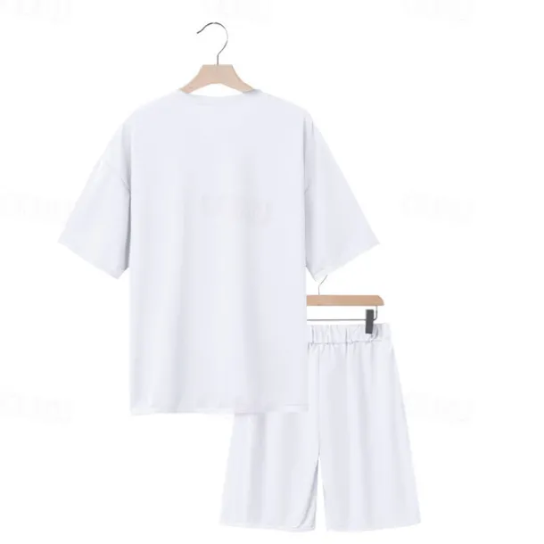 Men's T-shirt Suits 2 Pieces Outfits Tee & Shorts Short Sleeve Crew Neck Summer Plain Fashion Casual 2 Piece Vacation Daily Wear Going out Black White Navy Blue Top Tee for Men