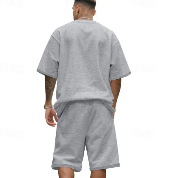 Men's T-shirt Suits 2 Pieces Outfits Tee & Shorts Short Sleeve Crew Neck Summer Plain Fashion Casual 2 Piece Vacation Daily Wear Going out Black White Navy Blue Top Tee for Men