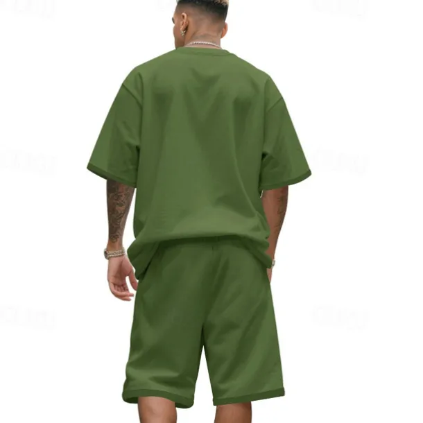 Men's T-shirt Suits 2 Pieces Outfits Tee & Shorts Short Sleeve Crew Neck Summer Plain Fashion Casual 2 Piece Vacation Daily Wear Going out Black White Navy Blue Top Tee for Men