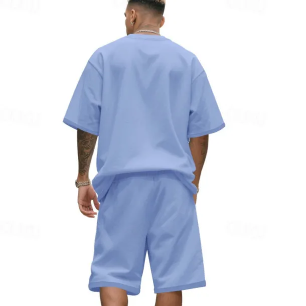 Men's T-shirt Suits 2 Pieces Outfits Tee & Shorts Short Sleeve Crew Neck Summer Plain Fashion Casual 2 Piece Vacation Daily Wear Going out Black White Navy Blue Top Tee for Men