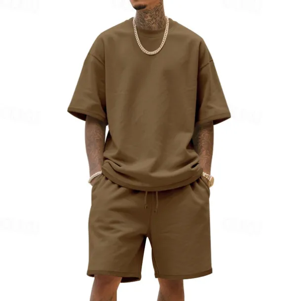 Men's T-shirt Suits 2 Pieces Outfits Tee & Shorts Short Sleeve Crew Neck Summer Plain Fashion Casual 2 Piece Vacation Daily Wear Going out Black White Navy Blue Top Tee for Men