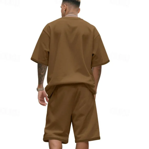 Men's T-shirt Suits 2 Pieces Outfits Tee & Shorts Short Sleeve Crew Neck Summer Plain Fashion Casual 2 Piece Vacation Daily Wear Going out Black White Navy Blue Top Tee for Men