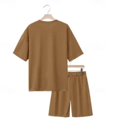 Men's T-shirt Suits 2 Pieces Outfits Tee & Shorts Short Sleeve Crew Neck Summer Plain Fashion Casual 2 Piece Vacation Daily Wear Going out Black White Navy Blue Top Tee for Men