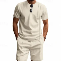 Men's T-shirt Suits 2 Pieces Outfits Tee & Shorts Short Sleeve Crew Neck Summer Plain Fashion Casual 2 Piece Vacation Daily Wear Going out Black White Royal Blue Top Tee for Men