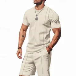 Men's T-shirt Suits 2 Pieces Outfits Tee & Shorts Short Sleeve Crew Neck Summer Plain Fashion Casual 2 Piece Vacation Daily Wear Going out Black White Royal Blue Top Tee for Men