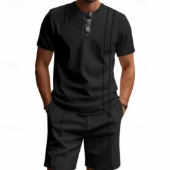 Men's T-shirt Suits 2 Pieces Outfits Tee & Shorts Short Sleeve Crew Neck Summer Plain Fashion Casual 2 Piece Vacation Daily Wear Going out Black White Royal Blue Top Tee for Men