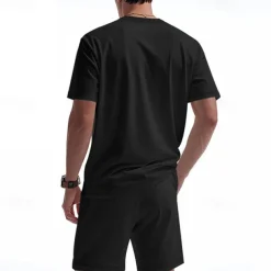 Men's T-shirt Suits 2 Pieces Outfits Tee & Shorts Short Sleeve Crew Neck Summer Plain Fashion Casual 2 Piece Vacation Daily Wear Going out Black White Royal Blue Top Tee for Men