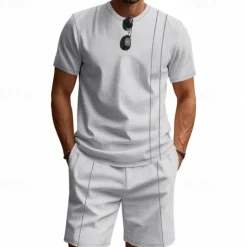 Men's T-shirt Suits 2 Pieces Outfits Tee & Shorts Short Sleeve Crew Neck Summer Plain Fashion Casual 2 Piece Vacation Daily Wear Going out Black White Royal Blue Top Tee for Men
